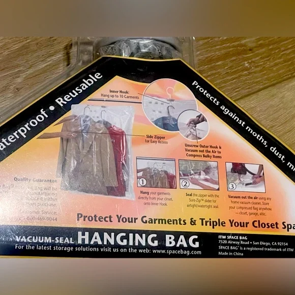 NEW Original Space Bag Vacuum Seal Hanging Bag Large Closet Organization - Picture 3 of 4